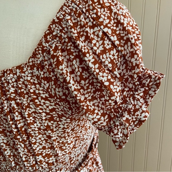 Endless Blu NWT Brown/Rust Coloured Floral Print Flowy Dress Size S - Picture 6 of 10